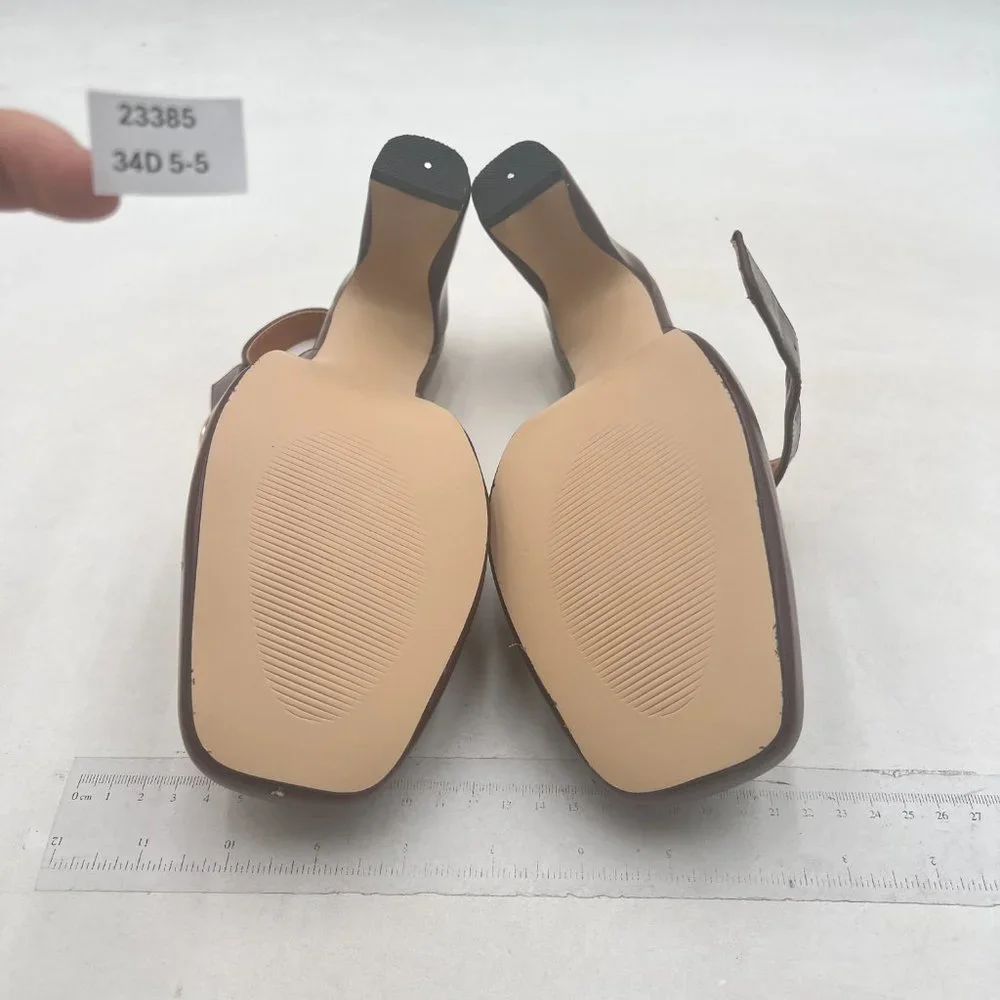 FYS Wine Platform Square Toe Pumps Chunky Block High Heel Mary Janes Slingback - Picture 7 of 8